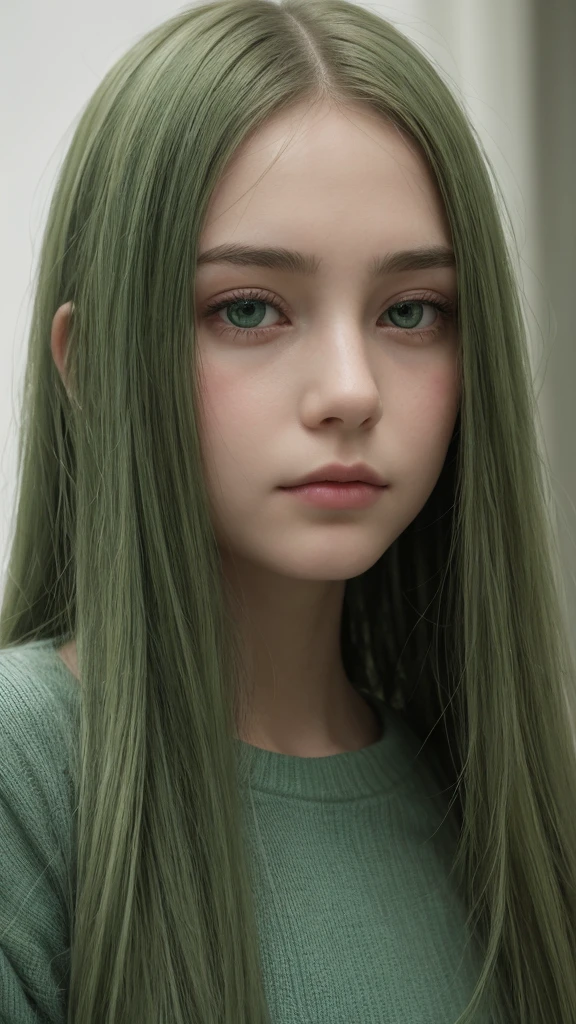 Green eyes face, watching in front