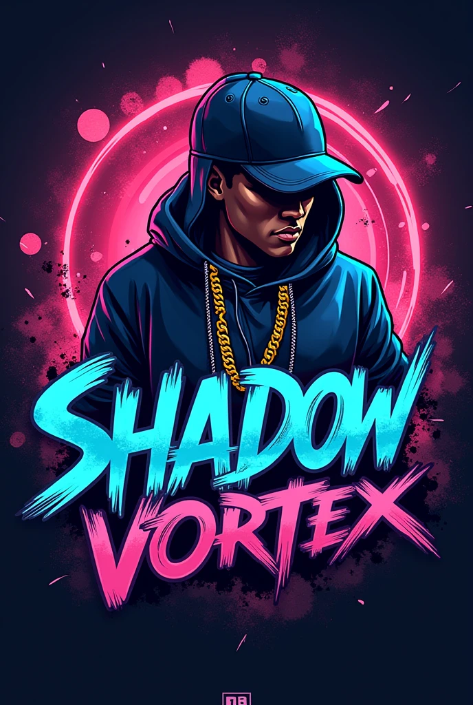 Hi, give me a profile picture for a tik tok content creator who makes videos related to electronic phonk music where there is a character in the middle with the words written on top. " vibex"