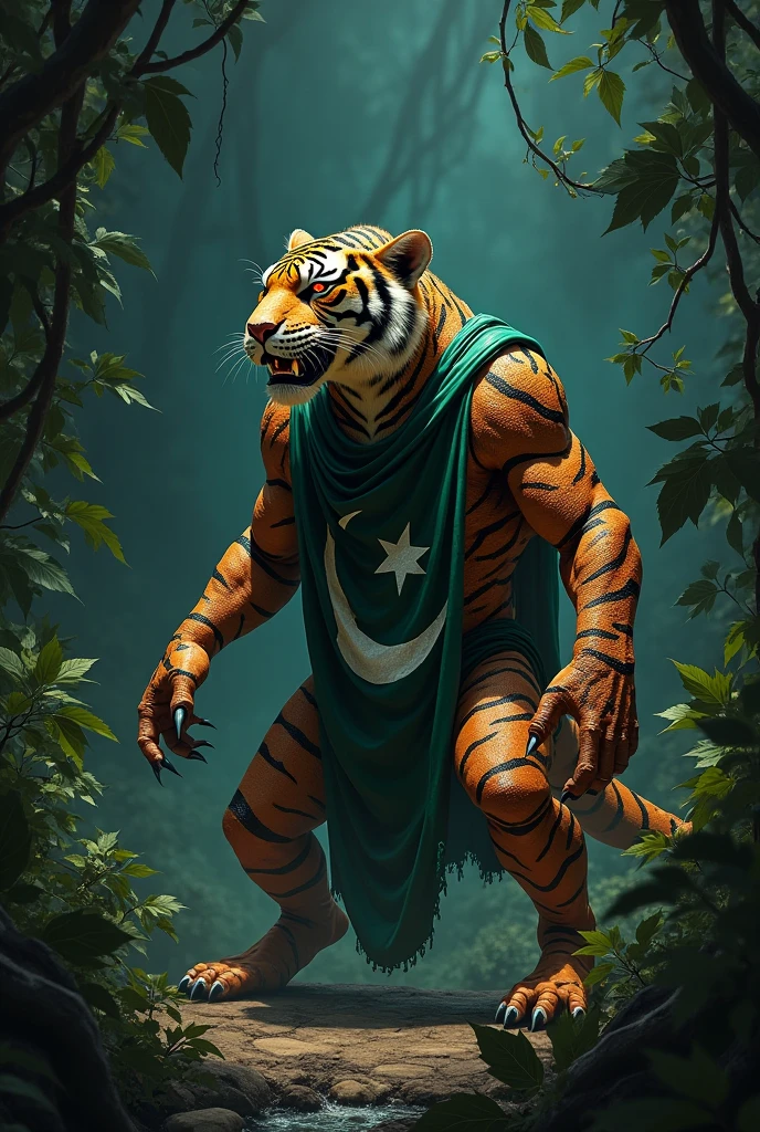 It shows a puma as a human with a green flag ,orange and white 