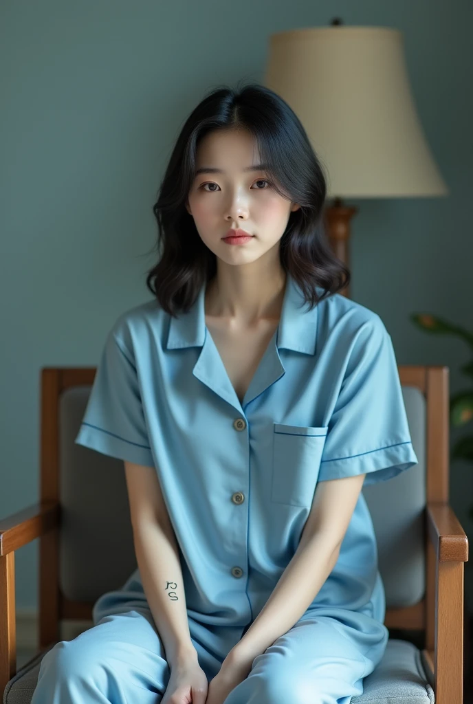 best quality, ultra high res,(8k, RAW photo, best quality, masterpiece:1.2), (realistic, photo-realistic:1.37), ultra-detailed, 1girl, solo,beautiful detailed sky,detailed cafe,night,sitting,dating,(nose blush),(smile:1.1),(closed mouth),(collared shirt:1.1), bowtie,pleated skirt, <lora:minamiNamabe_v11:0.8>