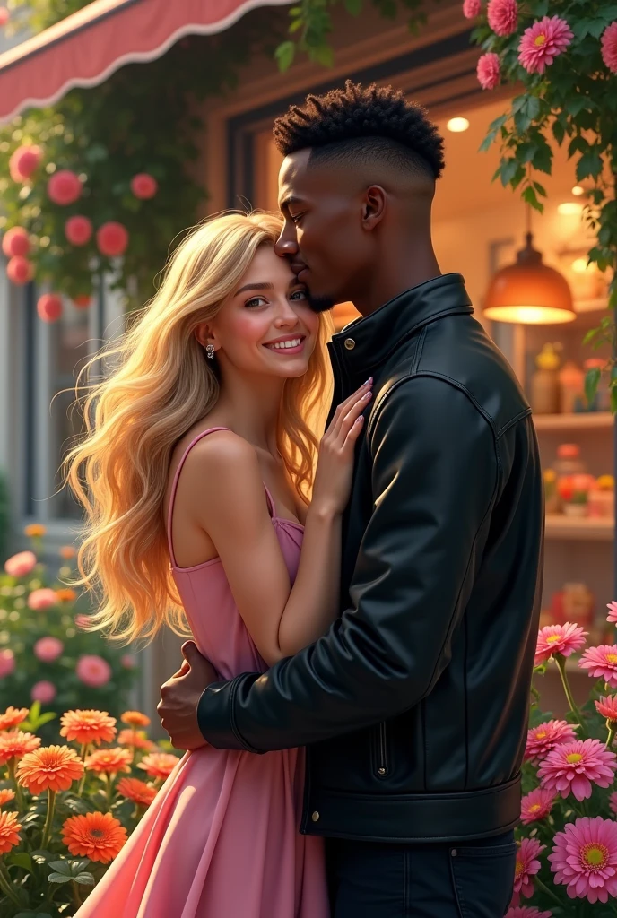 black boy is kissing a blode girl