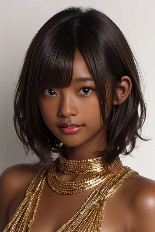 one girl, Put your hand over your mouth、Beautiful breasts、 Brown eyes, ((Gal Hairstyles)) blonde, girl, (Eye and facial details:1.0), break, (masterpiece, Highest quality, Very detailed, Detailed face, 8k),( dark skin:1.8 ), 唇を噛みしめる, 大きな胸, (((( short hair )))),