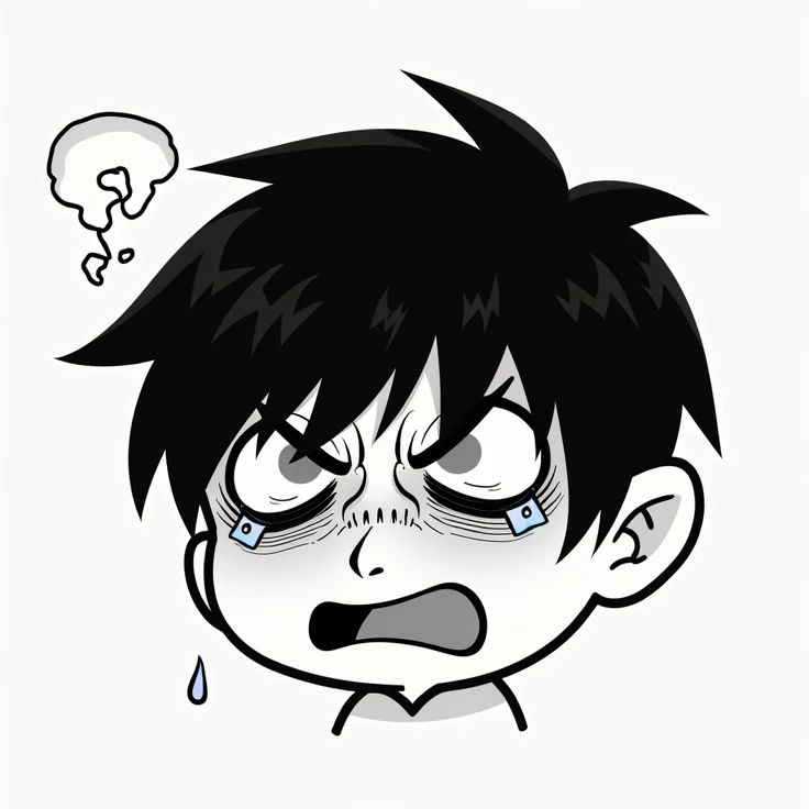 a cartoon boy cry with a blue shirt on, giga chad cry, with a A sad expression, He is not happy, jaidenanimations, A sad expression, water dripping off him, Cartoon shading art style, He looks depressed, 2D Sprites, Sad person, john egbert, Draw with Microsoft Paint, Anime style, 2d rendering, cry