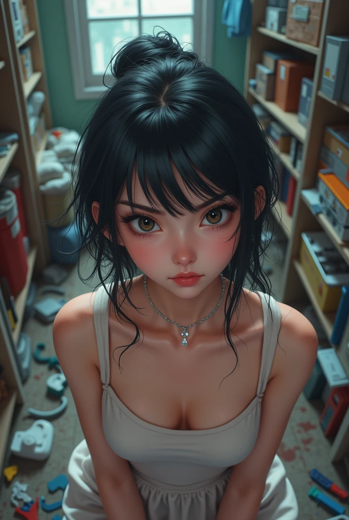 ((Highest quality)), ((masterpiece)), (detailed), One girl,((Dark basement)),(((((female Masturbation))))),(((Love juice))),(Beautiful eyes),(Moist eyes),Trance,(((Estrus))),(((Mind control))),((Euphoria)),(((Heart-shaped pupils))),(((sexual excitement))),(Open your mouth),Long Tongue,Kissing Face,orgasm,high school girl,School uniforms,cardigan,((Close-up of face)),(pubic hair),Open chest,Big Breasts,Saliva on penis