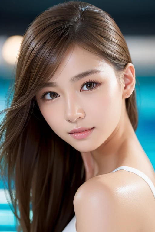 masterpiece, Highest quality, Realistic, Highly detailed CG integrates 8K, 8K,(Very beautiful face, Beautiful Lips, Beautiful Eyes), Exquisitely detailed face,1 Girl, Very beautiful girl,Exquisite eye makeup,Subtle eye detail,The best example of four fingers and one thumb,Toned figure,Nice and beautiful smile,明るいLong Hair,transparent, Quality hair,(masterpiece, Highest quality:1.2),alone,The eyes are exquisite and delicate,Brown Hair、Long Hair、Pink Lips,blue eyes,Big Breasts、Wavy Hair、((Race Queen,tights:1.0)))、Japanese、25-year-old female