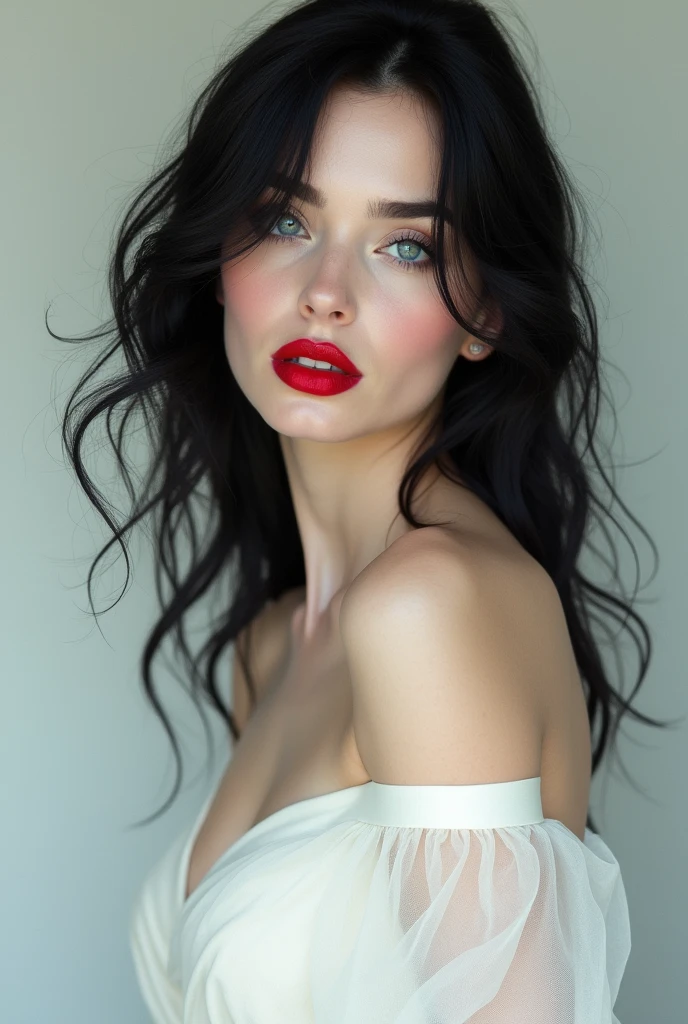 Intriguing scene: A Russian girl, with long, dark hair, flashes a small breast in front of the camera. (sexy:1.3), (close-up shot:1.1), (black and white filter:1.2), revealing:1.5, sultry expression, wearing a red scarf, best quality, high resolution, (realistic:1.3)