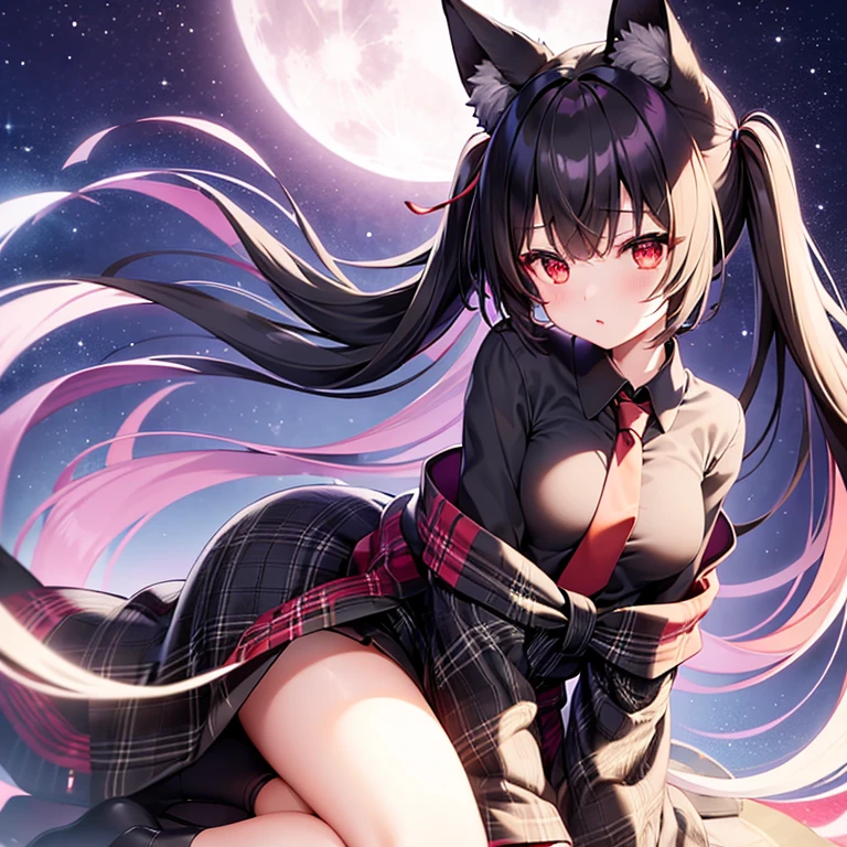 best quality, masterpiece,fisheye,outside,grasslands,night,(solo:1.2),1girl,wolf girl,mio hoodie,black hair,beautiful face,sitting on rock,hand in own hair,evil smile, crazy eyes, <lora:ookamiMioV3:1:1,1,1,1,0,0,1,1,1,1,1,1,0,0,0,0,0>,<lora:OC:1:1,0,0,0,1,1,0,0,0,0,0,0,1,1,1,1,1>