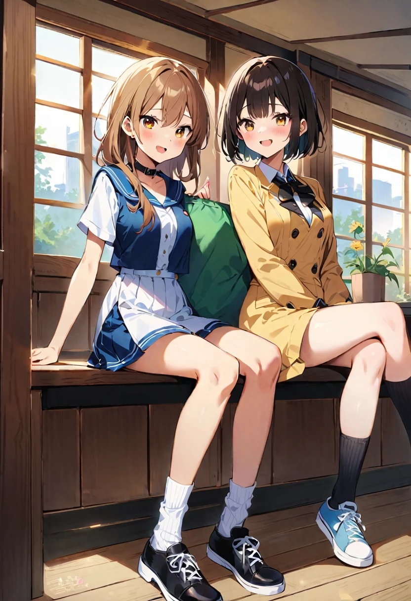 (masterpiece, Highest quality), (((Perfect Anatomy, Anatomically correct))), ((1 Girl)), Long hair, ((Braiding))、Blunt bangs, Light brown hair, happiness, Green Eyes, hair ornaments, School_uniform, short_Dispel, just_feet, blue sky, window, Front view, Insights,The body is slim, Compresses on the chest, ((Beige cardigan,Green pleated skirt、Blue Neck Ribbon、White knee-high socks)),Pastel colored pantiesが見えている、((Pastel colored panties))、((Shiny panties))、((Normal location:1.4))、(((Straddle))),((feetを開いて座らされた…))、((orgasm:1.6)),((((M-shaped legs:1.1))),((Lift up your shirt:1.5)),((Showing off your bra)),(((Lace bra))),Award-winning bra designs、Random Color Bra、((((M-shaped legs:1.1)))、((orgasm:1.3)),((((M-shaped legs:1.1))),(((Sex with a man))),(Vagina Penis),Erotic atmosphere,Stupid,shortness of breath:1.6,((Pussy juice:1.3))
