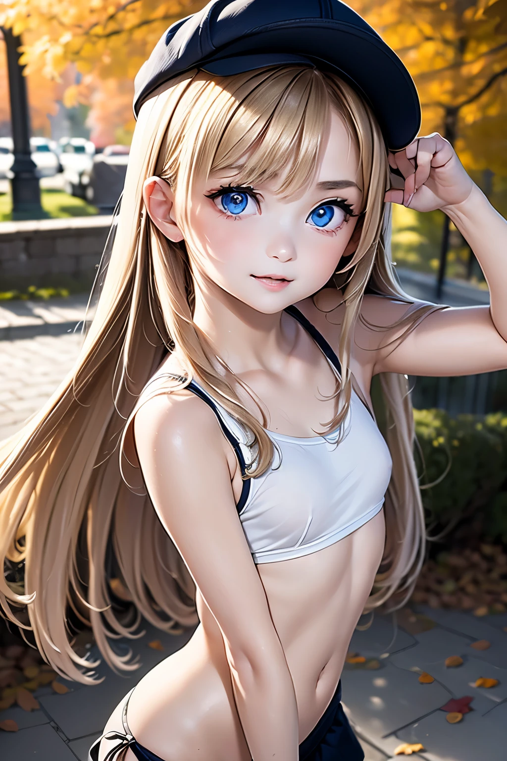 8K, Super detail, 3D, HDR, f2.0, Full body, 5 heads, , Child figure eyes, Cute, Open legs, Sitting, Thin legs, Pointing at the buttocks with both hands, Front shot, Small see-through white bikini, Bittened, shiny blonde, Nipples hard and long dark pink, Wet skin, Glossy white skin, Large amount of white liquid in the crotch or chest or face, On the bed, Happy smile with loose mouth, grinning eyes, sticking out tongue, dripping a large amount of white liquid on chest and face, happy smile