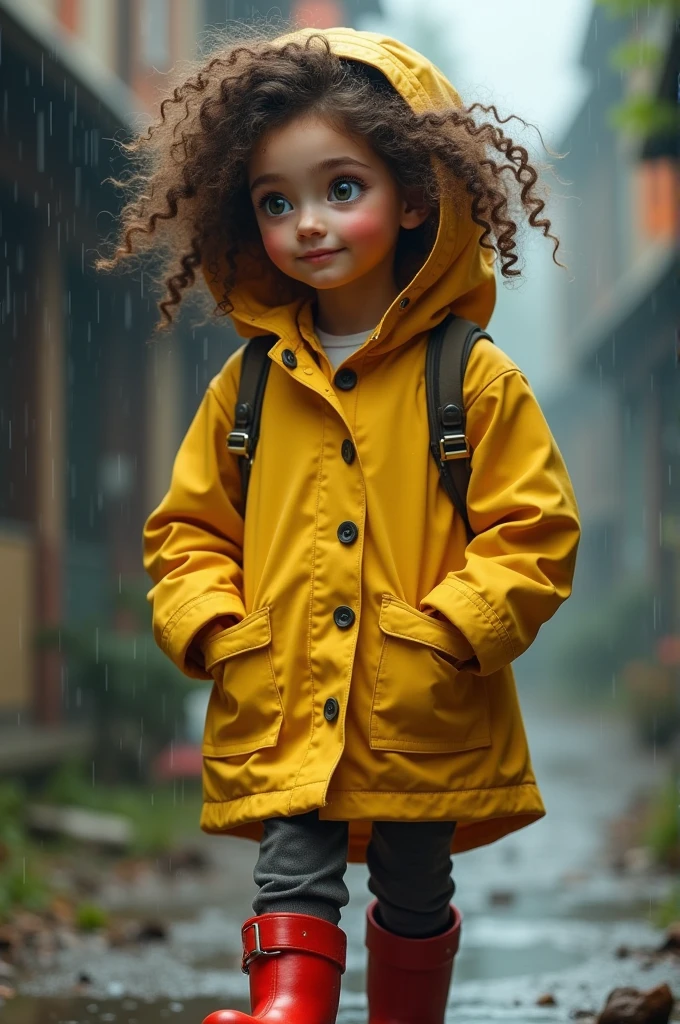Girl looking up while the rain fell