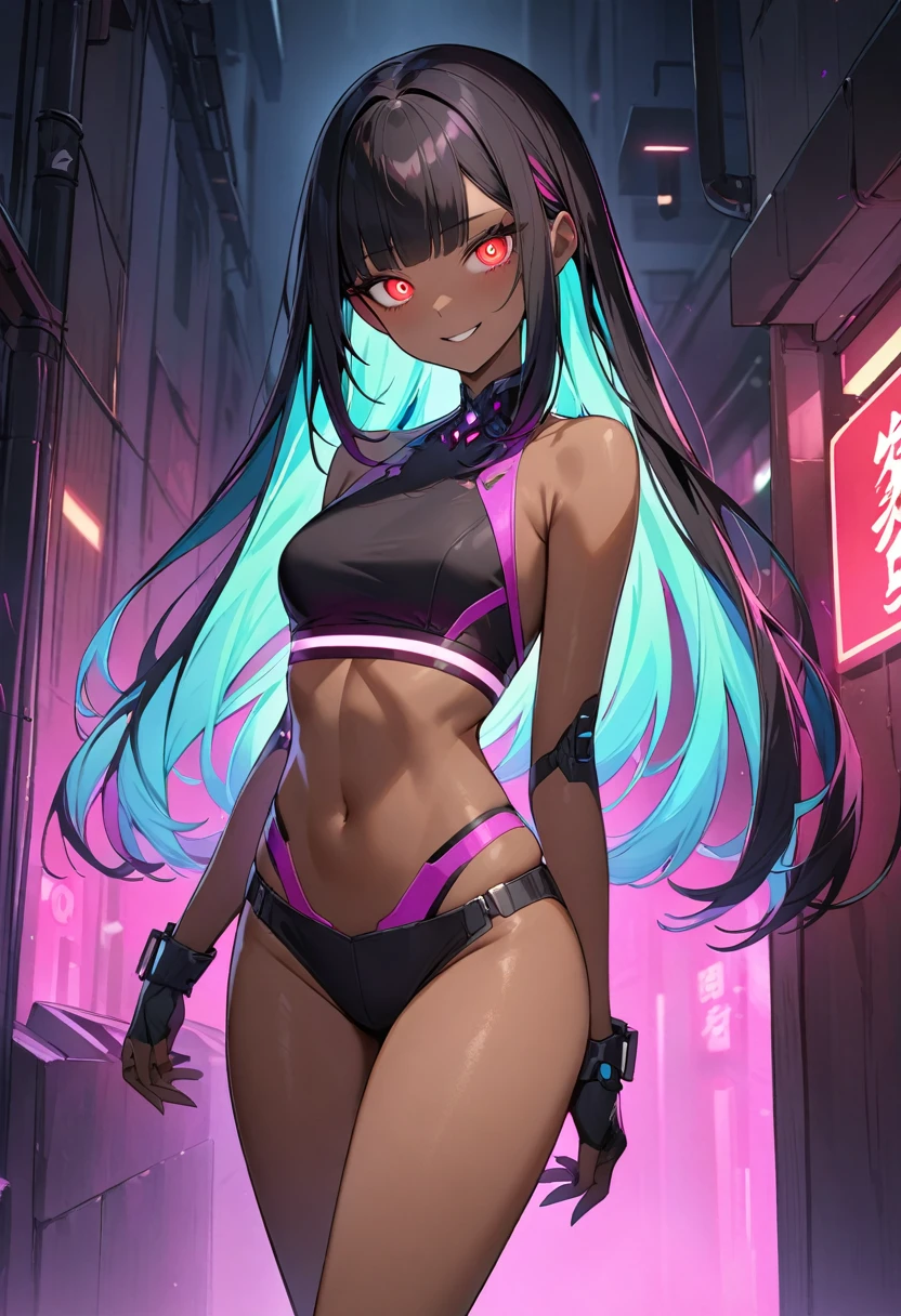 cyberpunk sex slave, asian, long black hair