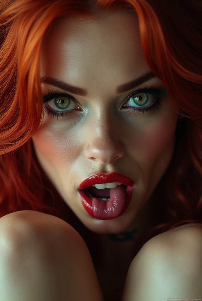 athletic, redhead, eye roll, struggling, bed, thick long slug sliding into her mouth
