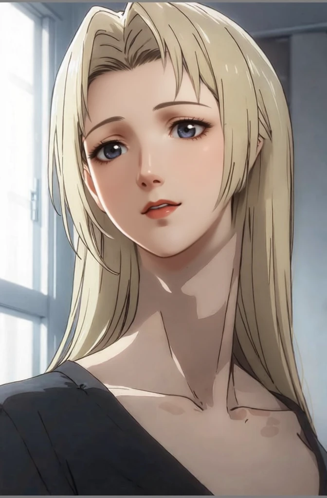 Best quality, masterpiece, ultra high res, 1girl, sexy, in the dark, deep shadow, low key, cold light, milf, dynamic light, cinematic lighting, cinematic lighting, down blouse, mature woman, middle parted hair, nsfw, natural breast, upper body, milf, nsfw, scarlet, final fantasy, blonde, face closeup, face detail, red lips detail, white background,