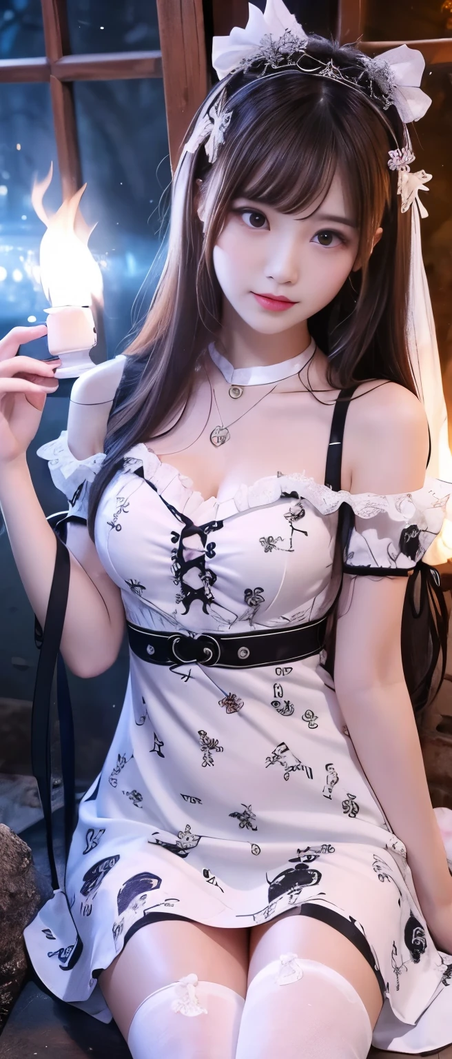 masutepiece、Best quality、ultra - detailed、A high resolution、8K、Perfect dynamic composition,、Beautiful detailed eyes、Natural color lips, dreads, Humiliating expression, Poor girl、Harajuku、20 years girl、Cute、Look at the sexy shots of the lens、(top-quality: 1.2), (tmasterpiece: 1.2), (Super detail: 1.2), (one-girl:1.1)、(Detailed hands and fingers:1.2)、(detailed super oily shiny skin:1.1)、Oily shiny thighs, Brown hair、Long hair、bouncing hair、Beautiful sister, Fatal position, (( Sexy women:1.2)), Skinny , (mini-skirts:1.3)、Long legs、Black stockings、full bodyesbian、Look from below、Sexy Halloween style、Halloween、Jack-o'-lantern、gift、orgy、Hazy、Dream、Mist、Oblique composition、the bats、spiderwebs、broom、Confectionery、Phantom, High panties