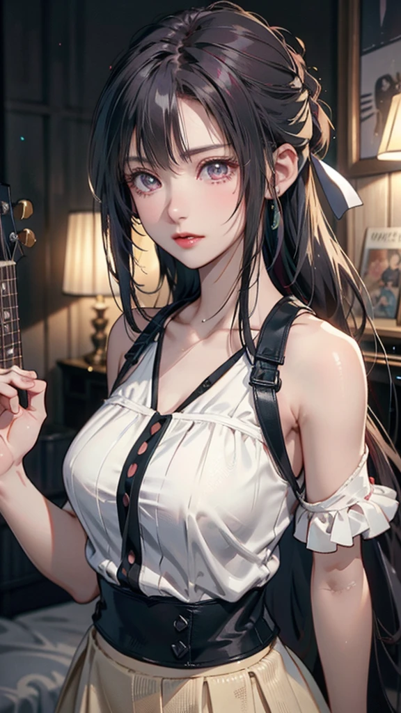 (最high quality:1.1), (masterpiece:1.2), high quality, Beautiful details, Beautiful Face, Fine grain, Depth of written boundary, High resolution, Best Shadow, The best light, 1 girl, Watch the audience, Shiny purple hair, Smooth, dull, Long Hair, Wavy Hair, Ruby pink eyes, shy, Very large breasts, pump, (((White camisole))), Black leather jacket, Black Leather Skirt, table, mirror, Wine Bottle, at night, lift, Sharp Eye, Pub bar background, sexy, nice, throw, nice ,earrings, sit cross-legged, sofa , Bitch