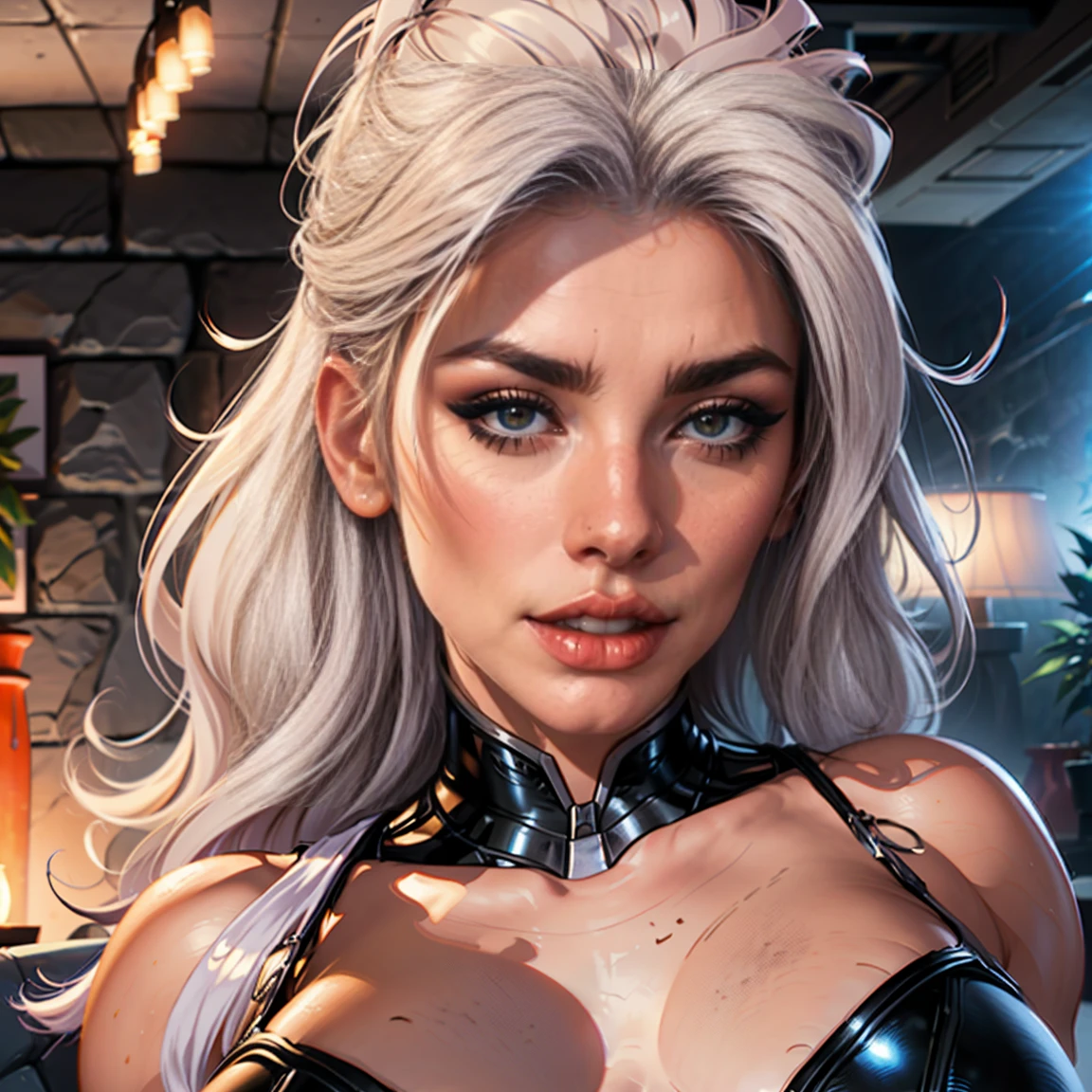 (Best quality, 8k, 32k, Masterpiece, UHD:1.2), 1girl,((black cat from spiderman)),marvel, white hair, sports bikini, detailed face, long hair,octane render, trending on pixiv, fanbox, skeb,masterpiece, ((slendered abs:1.2)),(gigantic breasts:1.2), (full bodied), wide hips, (full lips:1.5), smooth soft skin, big dreamy eyes, anime wide eyes, soft lighting, concept art, digital painting, huge exposed breasts, topless