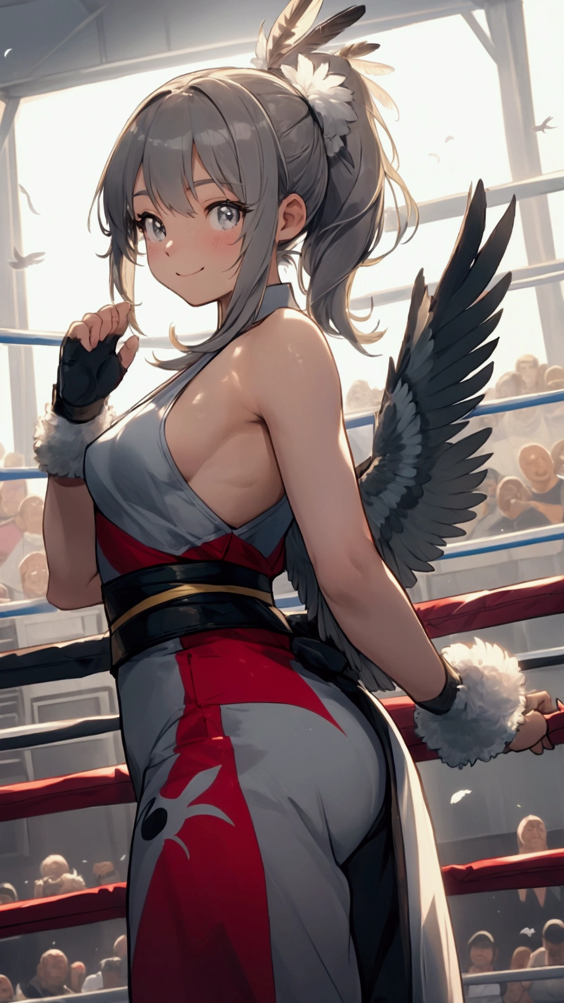 nsfw, masterpiece, 1 girl, erect , intricately detailed, topless, pubs, table, crowd, navel, necklace, boxing ring, boxing gloves, skirt, short, open mouth, extremely detailed, photorealistic, octane render, 8 k, unreal engine. horse ears, horse tail, bare breasts, boxer, stage light, bare stomach, sweaty, people on background, heavy breathing, fighting stance, drooling, tongue out, vomiting, bruises, eyes rolling up, nose bleeding