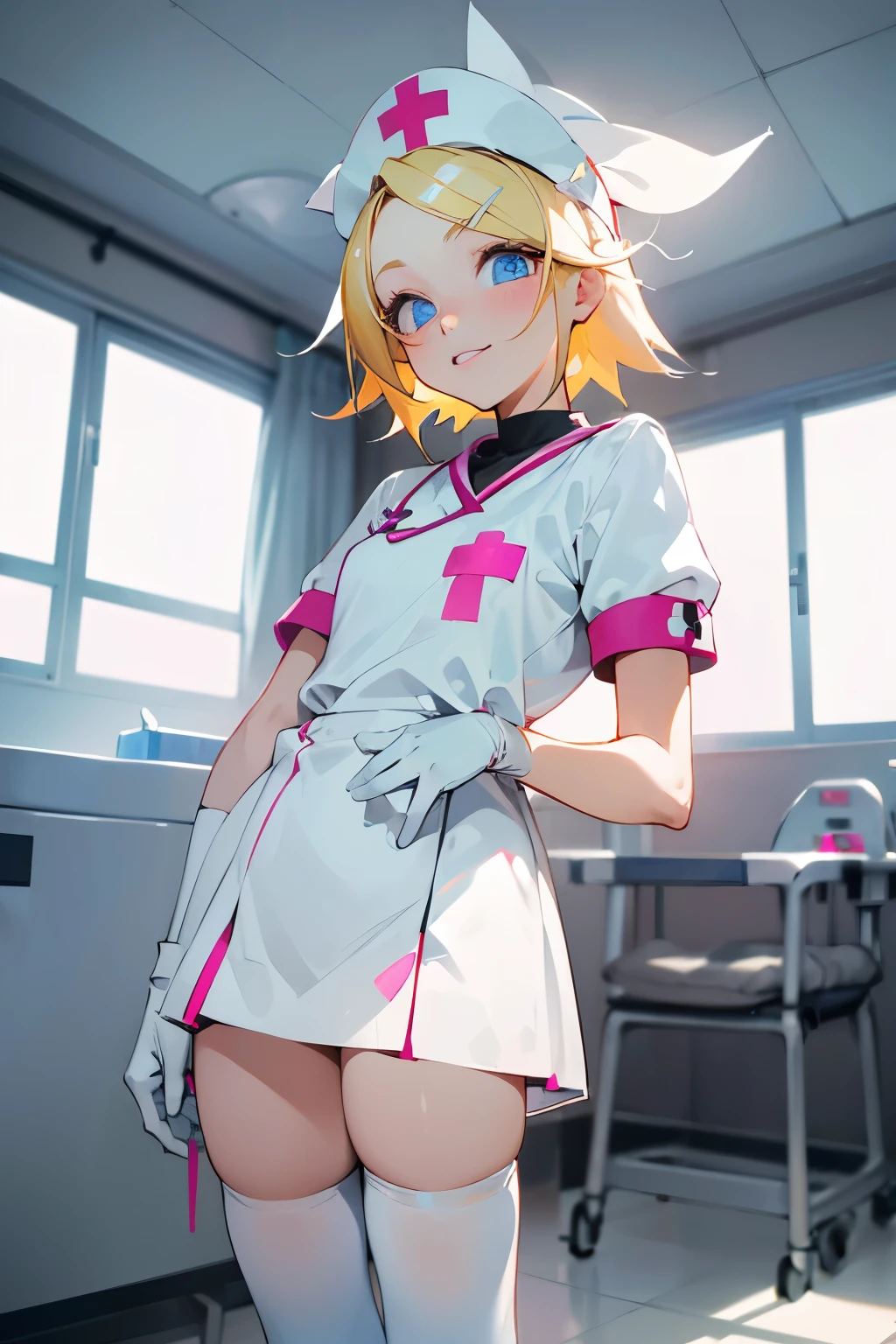 (((1girl))), ((best quality)), ((masterpiece)), ((ultra-detailed)), (illustration), (detailed light), (an extremely delicate and beautiful), (beautiful detailed eyes), (sunlight), ((extremely light)), ((extremely clothes)), (((hyper detail))),(((((front lighting))))),(((((front light))))),
((((quite adorable magical nurse dress with brief skirt and robe and nurse hat)))),
, ((((Priest)))),
(((short bob))), ((((yellow gold hair)))), (((short hair))),
(((clear blue eyes))),
((((whole body)))), aged 5 to 8, ((((())))), (((((quite adorable young girl))))),
(((condescending expression))), (mischievous smile with sexual satisfaction), (((extra adorable))), (((extra slender shape))),
(((extremely beautiful detailed face))),
((elegant magic gloves)),
((elegant magic boots)),
(((bravely and dynamically healing companions with a Magic of Healing Lights))), ((Dutch angle)), (((magical panties))),
(((()))),
(((extremely thin thighagical stockings)))