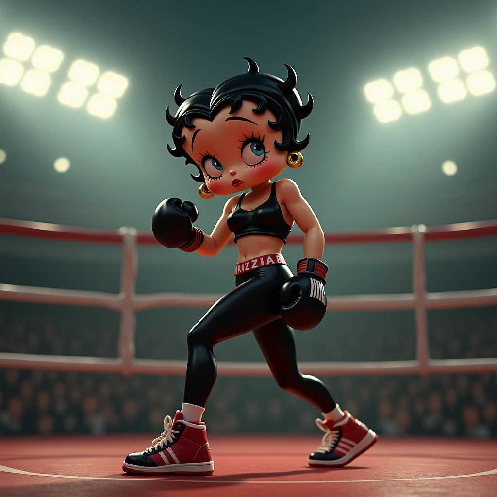 Best Quality, Very elaborate CG Unity 8K wallpapers, boxer, (Photorealsitic:2), 超A high resolution, Highly detailed, A hyper-realistic, 1girl in, (Boxing gloves), Floral pattern, colourfull_head_hair、(((very_short_head_hair))), Short hair, Full Shot, Looking at Viewer, ((Boxing rings)), Bright atmosphere, spot light, Detailed background