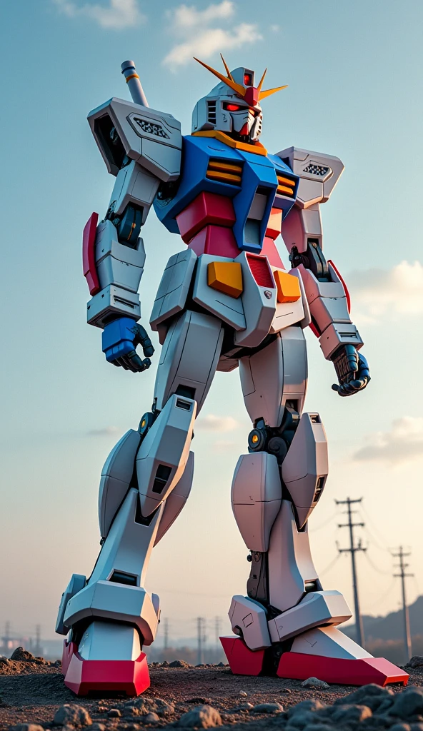 (best quality, ultra-detailed, photorealistic: 1.39), bright and vibrant colors, studio lighting, romantic,The background is a battlefield,The size is 18m,One large,(((Gundam inspired by the Shinkansen:1.3))),simple design