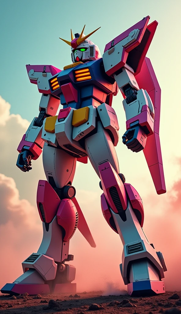 (best quality, ultra-detailed, photorealistic: 1.39), bright and vibrant colors, studio lighting, romantic,The background is a battlefield,The size is 18m,One large,(((Gundam inspired by the zero fighter:1.3)))High resolution, masterpiece, accurate, 最high quality, High detail, High-resolution model, high quality, Ultra high definition, 