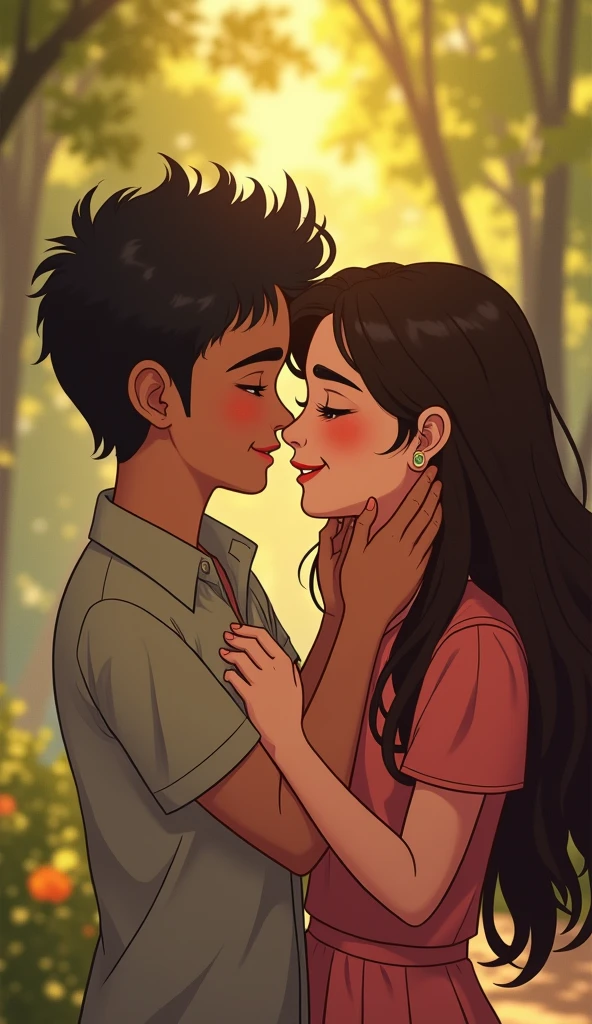 A boy wear a tshirt with name ujjwal kissing a girl name anshika