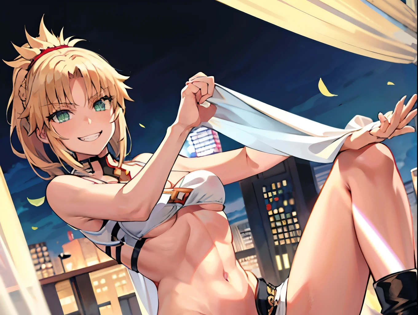 hoshino ruby, blonde hair, long hair, one side up, red eyes, mismatched pupils, star-shaped pupils, nsfw, large breasts,　nipple, naked, nude, sea, Highway, flooded, running, Building FIRE, Heavy snowfall, Peeing, lactation, projectile lactation