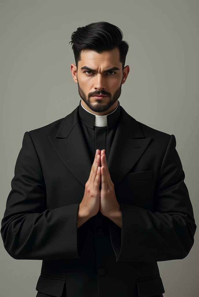 A man in a suit, nun dress , in a bad cold