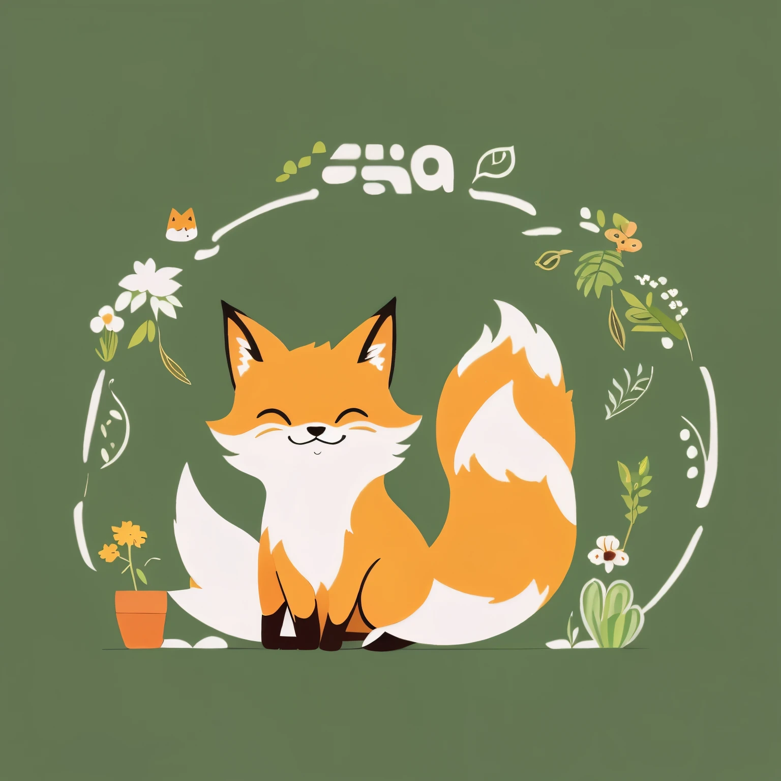 logo, cute, fox, eco, plants, hand drawn, kids drawing, friendly, simple, very simple, clean lines