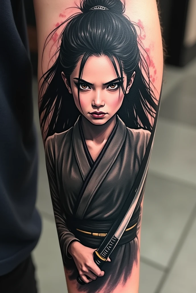 Create a tattoo of Princess Mulan smoking a cigarette inside an A-line poker card 