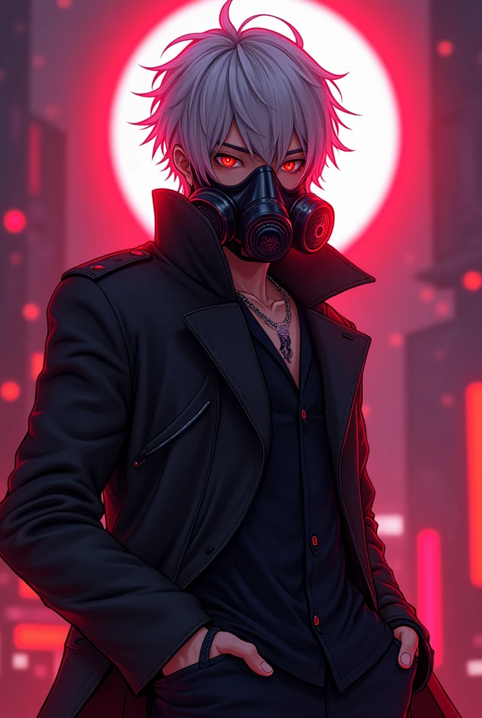 1 boy, zombie apocalyptic suit, golden eyes, short hair, white hair, serious look, abandoned city background, ash particles as decoration.