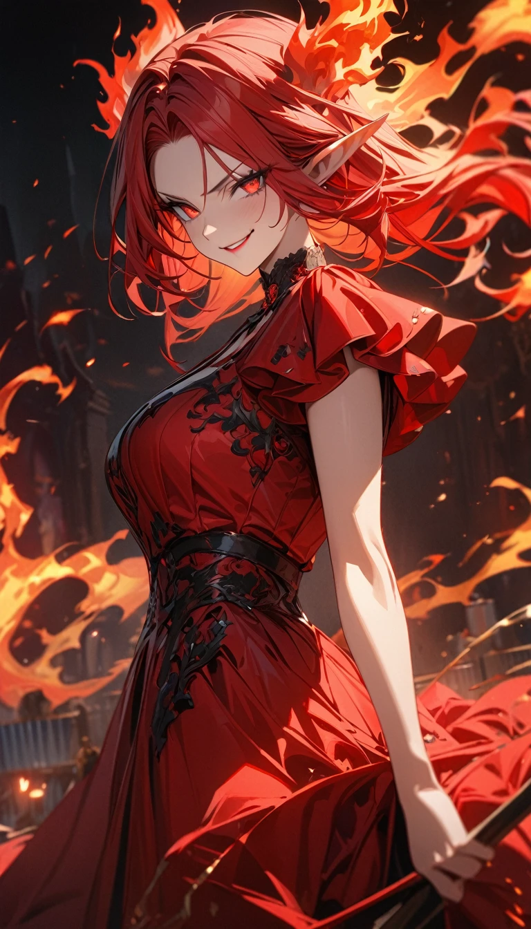 une femme en robe debout devant un feu, style animé 4k, robe de feu, fond d&#39;écran animé, rossdraws dessin animé dynamique, fond d&#39;écran animé 4 k, fond d&#39;écran animé 4k, fille animée portant une robe noire, fond d&#39;écran animé, 4k fond d&#39;écran animé, fond d&#39;écran d&#39;art animé 8 k, rouge brillant, fond d&#39;écran animé 4k, fond d&#39;écran d&#39;art animé 4k