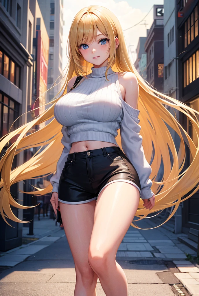 Masterpiece, Best Quality, HuTaoV4, 1 girl, 15 years, japanese, blush, two tails, long blond hair, hair between the eyes, ((Street clothes)),outdoor, evening, movie poster, Extremely detailed 8k, seeds, high resolution, Ultra quality, cinematic lighting, ambient occlusion, High Definition, 2K, 4k, 8k, 16k, extremely detailed anime, detailed faces, perfect composition, plano general, atmospheric lighting, very sexy, lift skirt, microfalda, random lower back angle, uncensored, NSFW, uncensored,