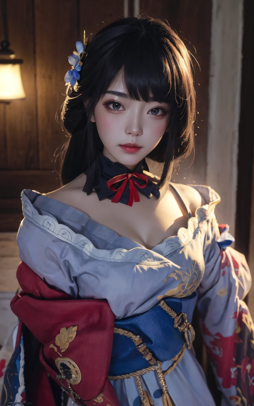 Beautiful woman with perfect body:1.4,Layered Hairstyle,Prominent cleavage:1.5,Highly detailed face and skin textures,Double eyelids,Skin Whitening,Long hair,Whitened long legs,Bellyband,Sexy goddess