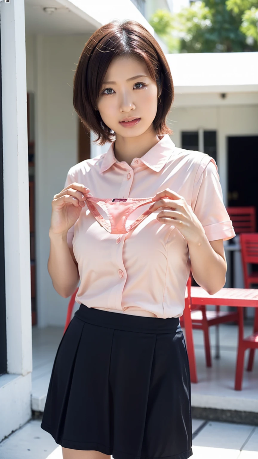 highest quality、masterpiece、ultra precision、Japanese aunt who can't stop ejaculating from his erect penis、Glans、penis、handjob、The whole body is soaked with semen、open your mouth and panic、super mini skirt、From the side、Natural light only、Super realistic