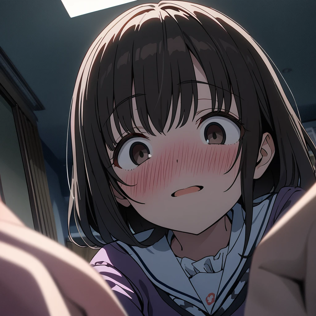 Masterpiece,Best quality,offcial art,Extremely detailed Cg Unity 8K wallpaper, incredibly_absurderes,1 girl,serafuku, Bare_bshoulders, (blood in face), In the cyberpunk city, Flat chest,Honkoshi Akiba