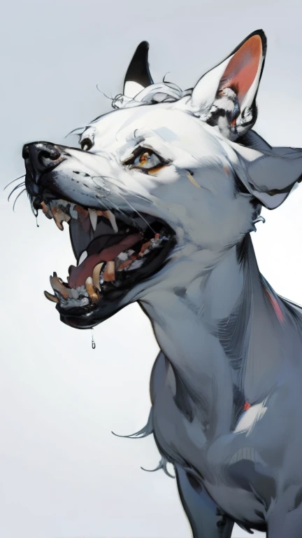 (masterpiece, best quality:1.2), black slime, black slime bubbles, boris the white wolf, anthro, wolf, male, white fur, blue eyes, nude, solo, moaning, looking pleasured, simple grey background, canine penis, knot, struggling, struggling to pull out, (((canine penis in slime))), ((canine penis stuck in slime)) ((((canine penis covered in black slime)))),