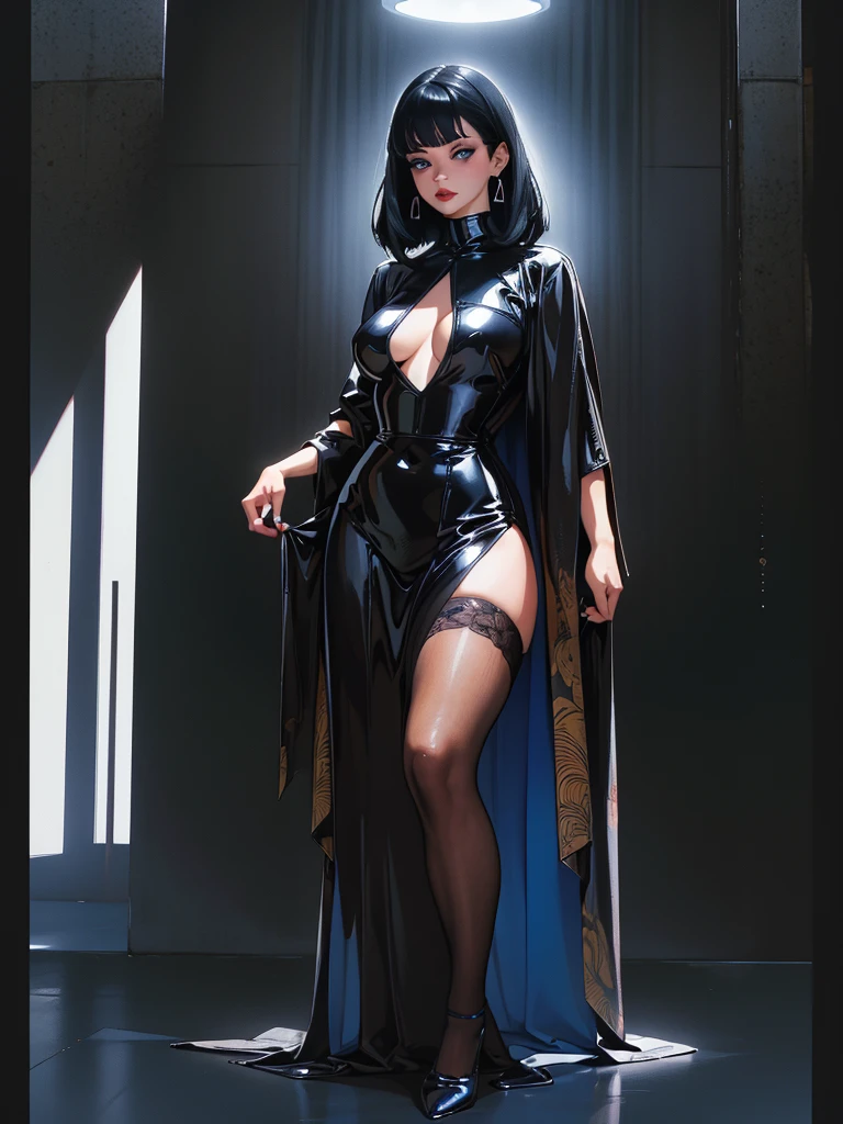 best qualtiy, tmasterpiece,Super anime art,Pisif Art, 超高分辨率, realisticlying, 1. Mature sexy woman, Large breasts,long leges,180cm tall,standing full-body, ssmile,Raised sexy,Erotic,Titillating