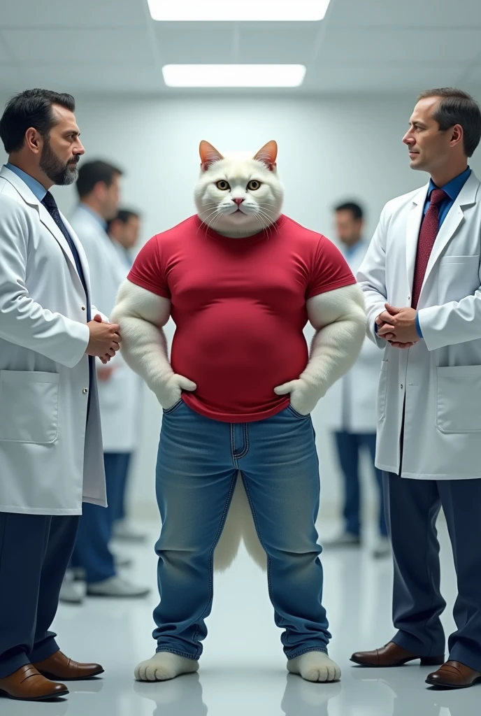 The zombie Big bodybuilder white cat The doctor preparing the injection with the antidote, showing the seriousness of the moment. Pixar style