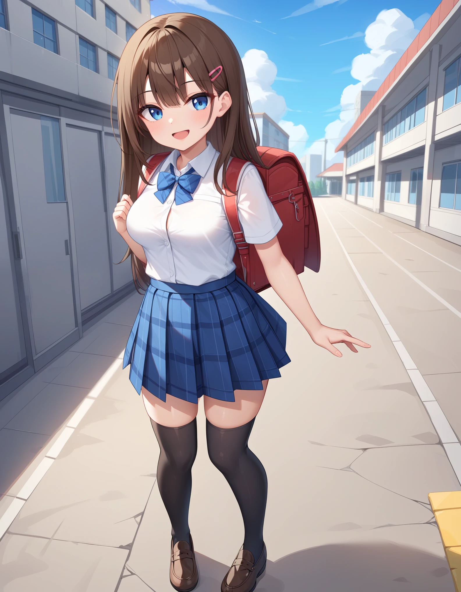 very beautiful woman has long chocolate brown hair and has a pink sweater and a pink headband also with a navy blue skirt and a backpack she is a field doctor studying medicine, first aid and more she is an expert in healing she is not good at fighting but she motivates others she has a GUN it seems that I decorate her because she has a keychain and the gun is painted blue and pink she has a nice big fat butt and big thighs in a zombie apocalypse