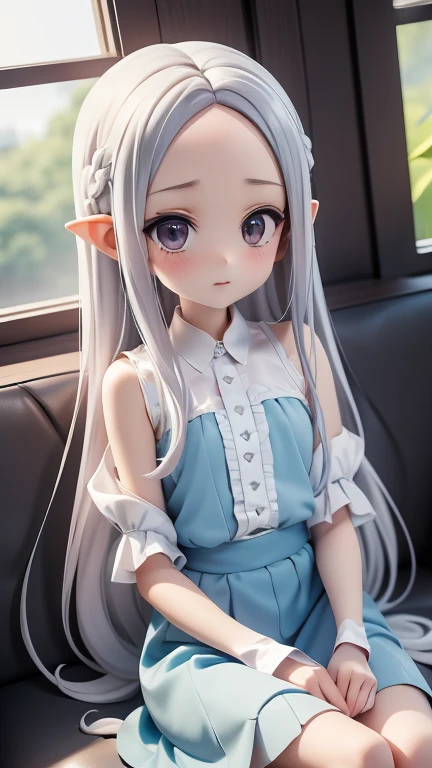 princess、おprincess様、girl、Girl、Teen、Slender、Silver Hair、Long Hair、Part your hair in the middle、Perm、The forehead is visible、Forehead is visible、Sitting、White forehead
