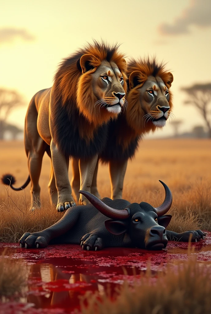 A dead buffalo killed by lion