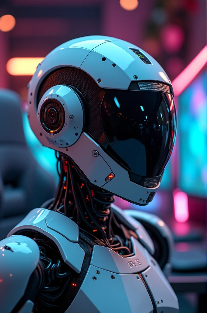 a portrait of a robot woman in the garage at night, science_Fiction