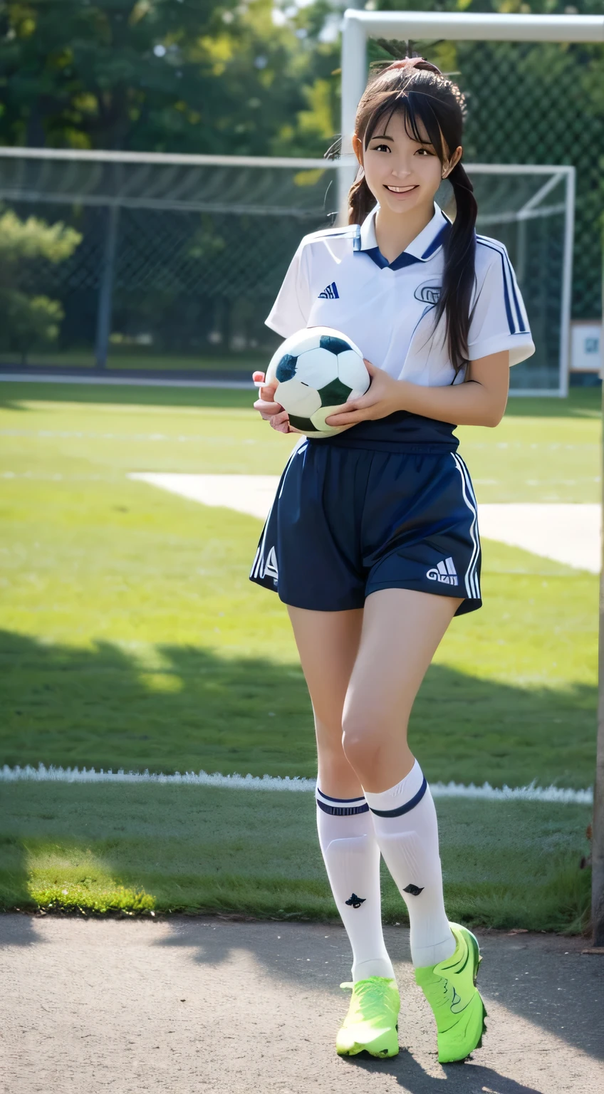 Asian soccer girl showing pussy on a soccer field and wearing a papanoel hat