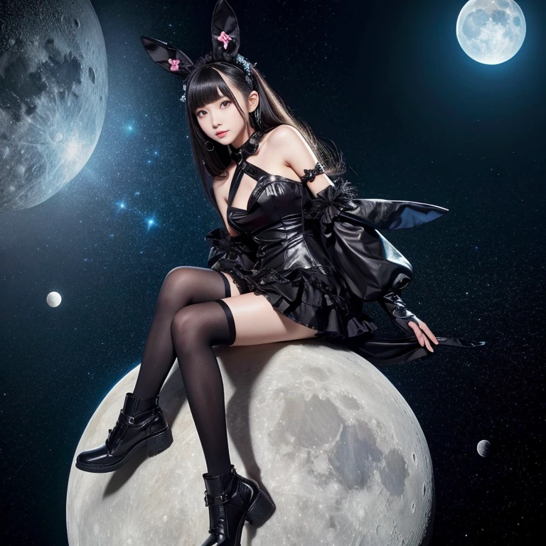 Three Girls、(((Squatting on your side)))、((((Take a selfie with your right hand on your smartphone))))、(((The left hand is a peace sign around the eyes)))、(((Black Bunny Girl Hair Band)))、(((twin-tail hair)))、(((Hair that flutters in the wind)))、Photorealsitic、超A high resolution、Convoluted、ultra-detailliert、(dent in the skin)、Cute、Feminine、Detailed body、Medium chest、(A detailed face: 1.1)、(Outline of the iris)、(Hydrocore Lens)、(perfect  eyes)、8K picture quality、16k picture quality、realisitic、Beautiful fece、(​masterpiece: 1.2)、(top-quality:1.2)、wide-hips、slenderbody、Black theme、Optimal ratio of 4 fingers to 1 thumb、((Enamel Knee High Boots))、((Enamel Long Gloves)) 、(((maikurobikini)))、(((Bunny girl collar and black bow tie)))、(((Accurately depict limbs))))、NSFW、(((Large sunflower field at sunset)))、(((Back lighting)))