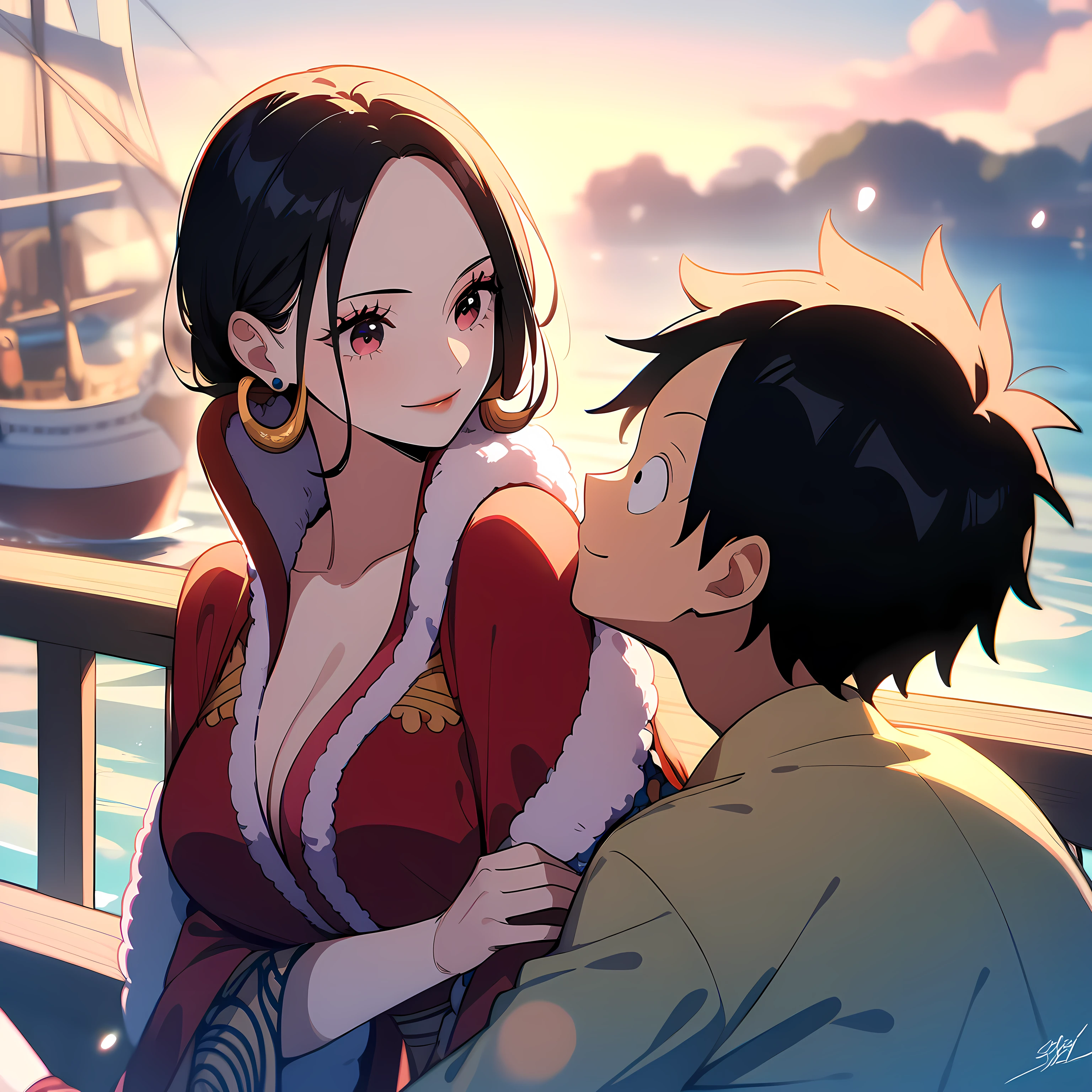 Hot sexy beautiful pirate milf mom having sex with ugly old man on pirate ship while enjoying see view,big long silver hoops  earrings,black hair,blush,black eyes, necklace ,wavy blunt hair,hair brochure, lipstick, black tattoo,hunter eyes,eyepatch,pirate cap,pirate accessories,boots,skull tattoo between breasts,