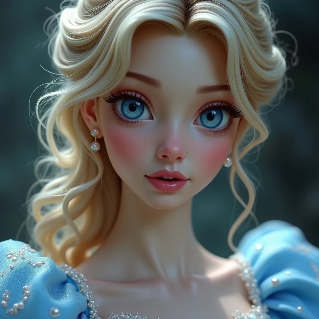 a close up of a woman in a blue dress with a white dress, elegant lady with alabaster skin, inspired by Franz Xaver Winterhalter, curvaceous. detailed expression, biedermeier, john currin, artdoll, 1 7 th century duchess, inspired by Thomas Lawrence, inspired by François Clouet, curvaceous. detailed