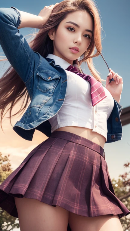 NSFW, 1girl in, Pink blouse, Dark blue mini skirt, heavy wind, ((Skirt jumps up in strong winds)), ((skirt rift)), (White panties with lace), ((Flip up your skirt to show off your panties to the camera)), ((You can see all your panties)), (Skirts are absolutely worn), ((showing   panties)), (Blouses are absolutely worn), no-bra, emphasis on the buttocks, turned around, long , The costume is sheer, de pele branca, slender, Small buttocks, small tits, Sunnyday, Modern old cityscape, Wet, Dark hair, I have bangs, short-hair, Smiling smile, surrealism, Cinematic lighting, depth of fields, One-person viewpoint, F/1.8, 135 mm, canon, nffsw, masutepiece, ccurate, Anatomically correct, Textured skin, Super Detail, high details, High quality, awardwinning, Best Quality, hight resolution, 1080p, 4K, 8K