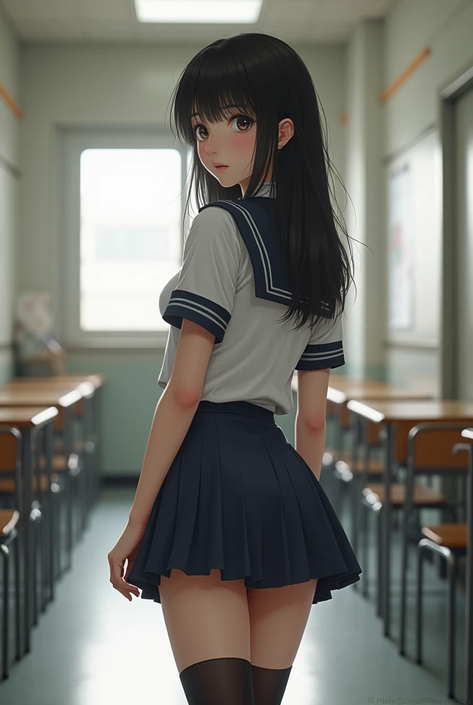 1human woman、(photorealistic quality, Fidelity 1.9, Ultra-high precision CG unified 8K wallpaper)、highest quality、ultra high resolution、Raw photo、(real skin texture:1.3)、huge 、chest、wavy blonde hair、、blonde、picture perfect face、((perfect female body))、beautiful expression、beautiful face、temptation expression、beautiful eyes、High School Uniforms、High School Cosplay、school girl uniform、、thighs、(butt、looked back、四つん這いのbuttを見せて、傾斜したbuttを見せて、上向きのbutt、大きなbuttを視聴者に向かって突き出して四つん這いになります:7.7)、on the school desk、school classroom、A big smile、cute smile、laughing、(peek inside the skirt、Show off what's inside your skirt:7.7)
