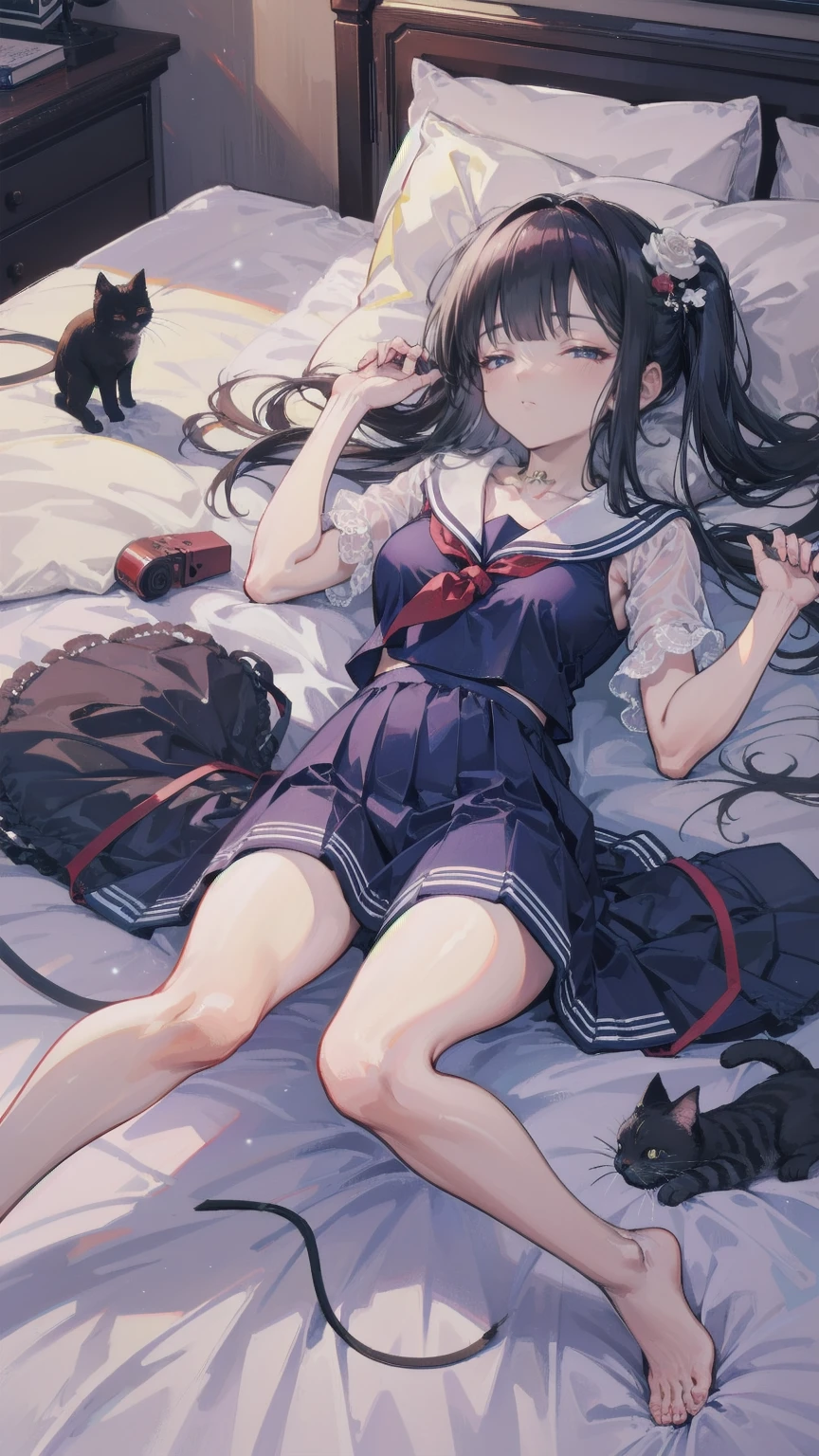 、Sleep、While sleeping、Late Night、Me in a sailor suit、Lying face up on the bed、So many cats getting in the way on the bed、
